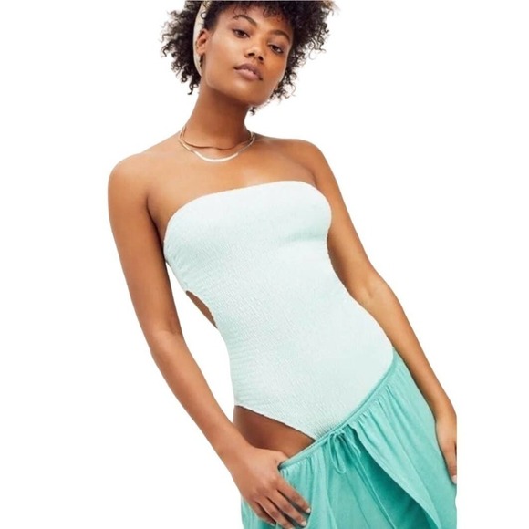 Free People Tops - Free People Beach Chiara Mint Green Smocked Tie Back Bodysuit Only Small